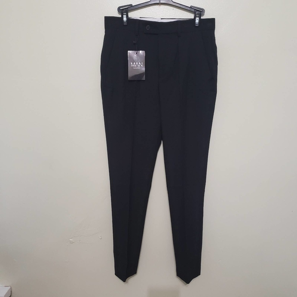 boohooMAN Skinny Plain Tapered Smart Trousers w/Pintuck - NWT - Picture 4 of 11